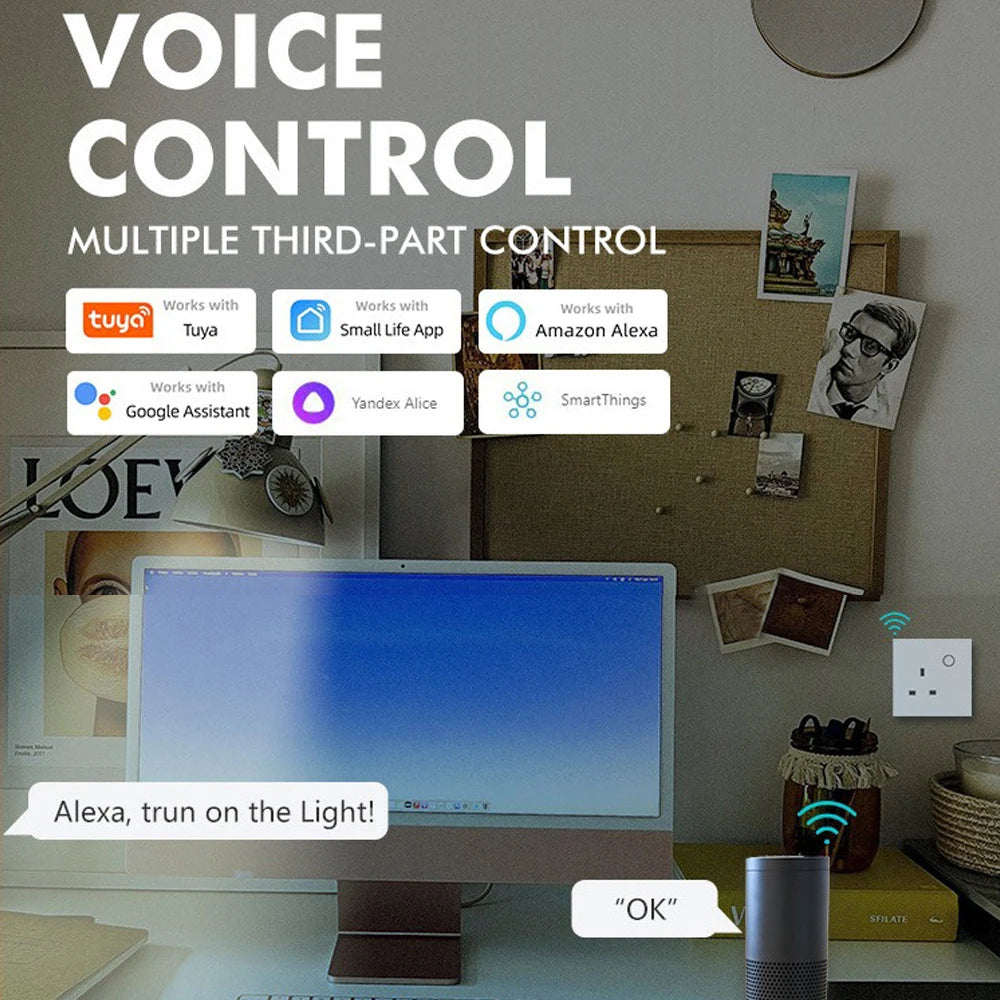 Tuya Smart WiFi UK Socket Intelligent APP/Voice Remote Control Timer Wall Socket Energy Monitoring Work with Alexa Google Home Vue