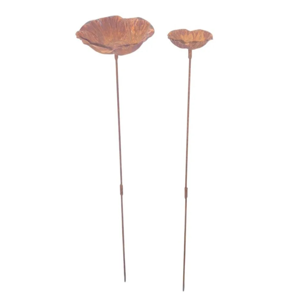 Flower Shape Metal Bird Bath Iron Art Rusted Vintage Bird Water Dispenser Ground Insert Handcrafted Garden Birdbath Vue 3.35in And 5.31in
