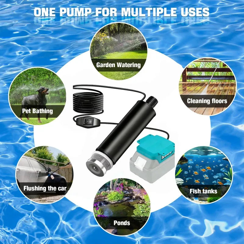 Portable Cordless Submersible Pump for Makita/Milwaukee/Ryobi 18/20V Lithium Batteries Multi-purpose Submersible Pump for Garden Vue