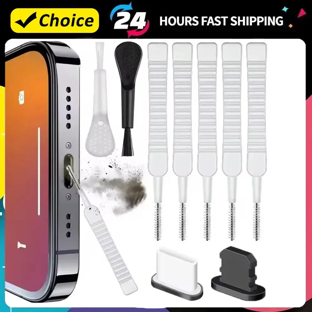 Mobile Phone Speaker Charging Port Cleaning Set Dust Plug for iPhone 16 15 14 Earphones Clean Kit Brush for Samsung Xiaomi Vue