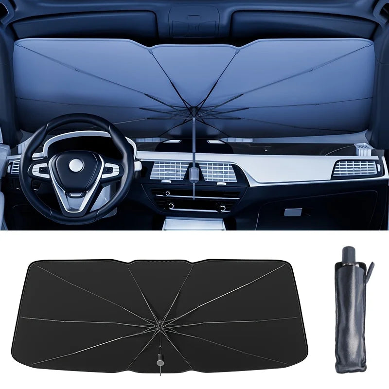 One-Piece Universal Car Windshield Sunshade, Foldable Heat-Resistant Protector for SUVs Trucks Cars, Easy Install & Store Vue