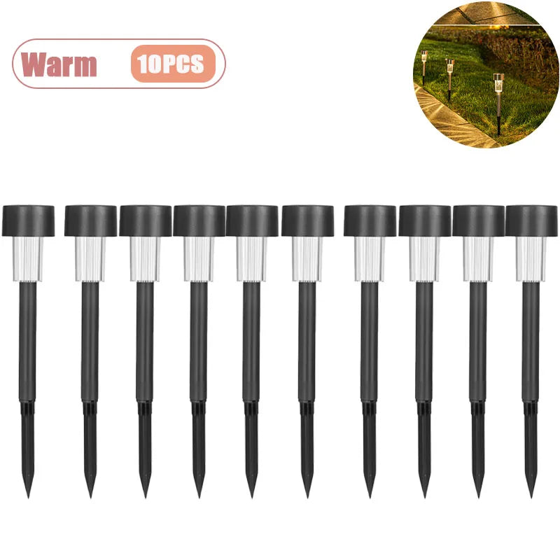 Solar Landscape Lawn Light Stainless Steel Garden Lamp Outdoor Pathway Lighting Auto Illuminate Yard Walkway Deck Christmas Vue Warm-10PCS