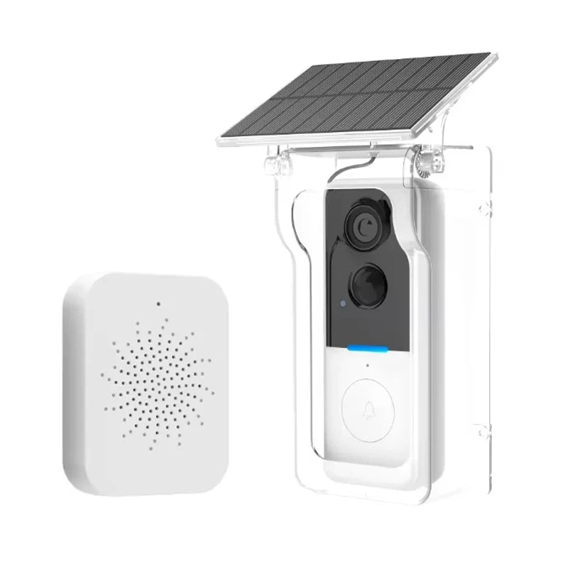 Tuya Doorbell with Solar Rain Cover Camera Wireless Video Doorbell Wifi PIR Human Body Sensing Outdoor Door Bell Video Intercom Vue 013-White Set