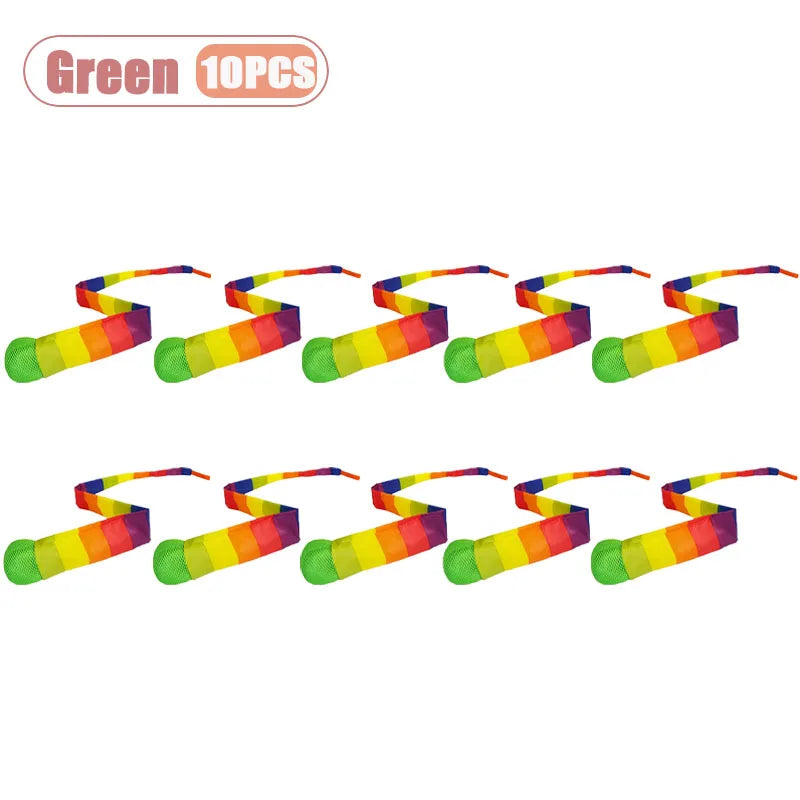 1-20PCS Rainbow Tail Throw Catch Ball Soft Colorful Playground Toy for Kids Adults School Training Gift Sports Durable Fun Vue Green-10PCS