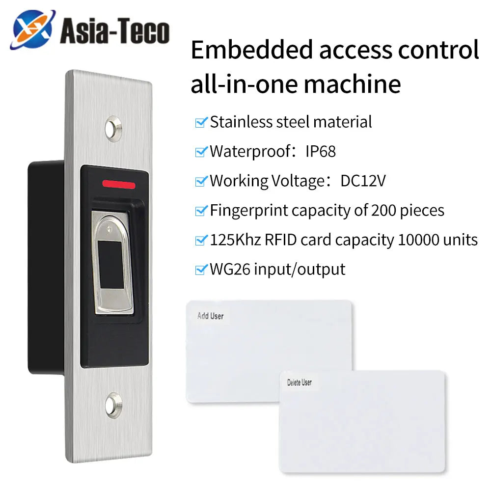 Metal Fingerprint Access Control Keypad Concealed Mounted in Wall Installation Controller Security Gate Opener IP68 Waterproof Vue