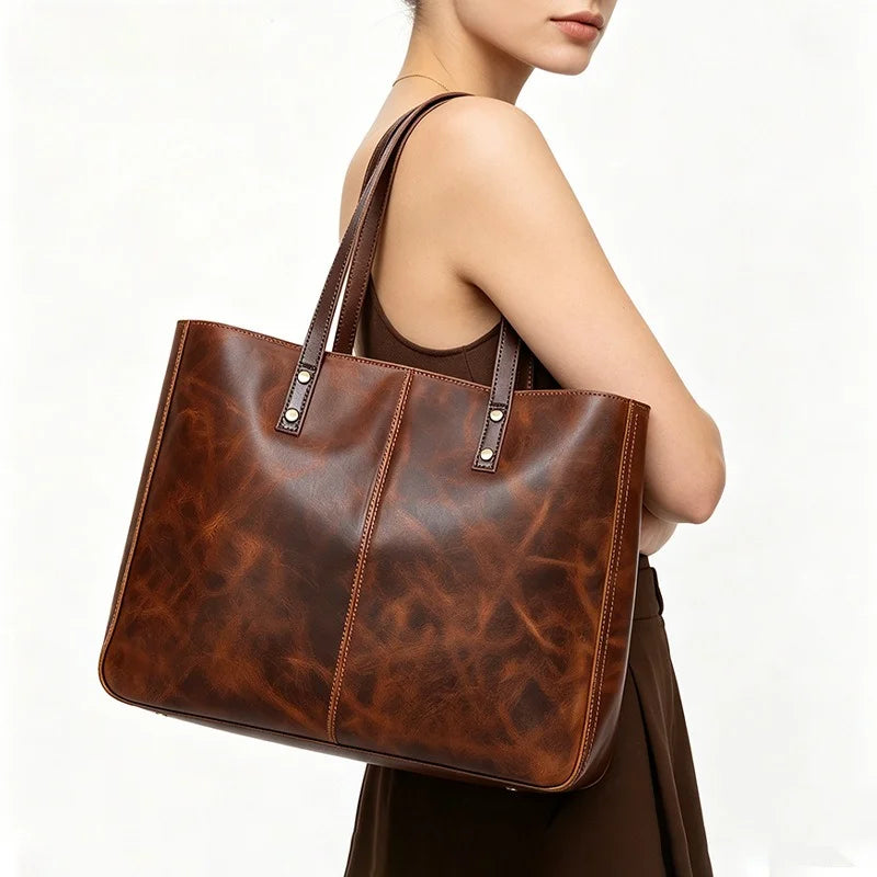 Leather Women's Bag Crossbody Bag Women's Large Capacity First Layer Cowhide Tote Bag Cross-border South East Asia Bag Women's Vue