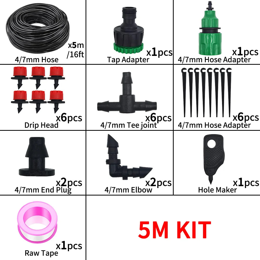 5-20M Micro Drip Irrigation System Kit Adjustable Drippers Nozzles for Garden Patio Lawn Plant Watering Automatic Sprinkler Vue 5M KIT