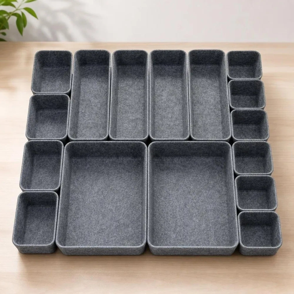 16Pcs/Set Creative Felt Storage Box Set Space-Saving Stackable Drawer Organizer Durable Seamless Desktop Sundries Box Vue