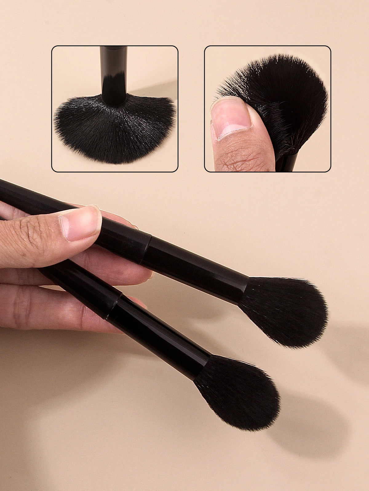 2pcs Soft Fiber Bristle Flame Type Loose Brush, Blush Brush, Setting Brush, Portable Facial Makeup Tool Vue