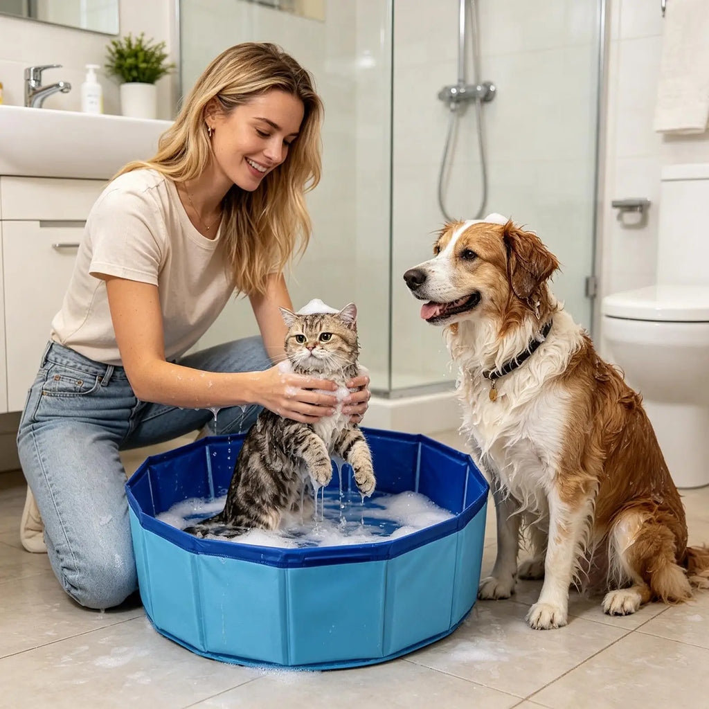 Foldable Dog Swimming Pool Portable High Strength Pet Bathtub for Home Apartment Indoor Outdoor Backyard Patio Deck Balcony Vue