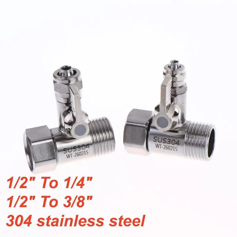 1 Set RO Feed Water Adapter 1/2 to 1/4 3/8 Inch With Shut Off Valve Long Lasting Brass for Under Sink Filter Vue