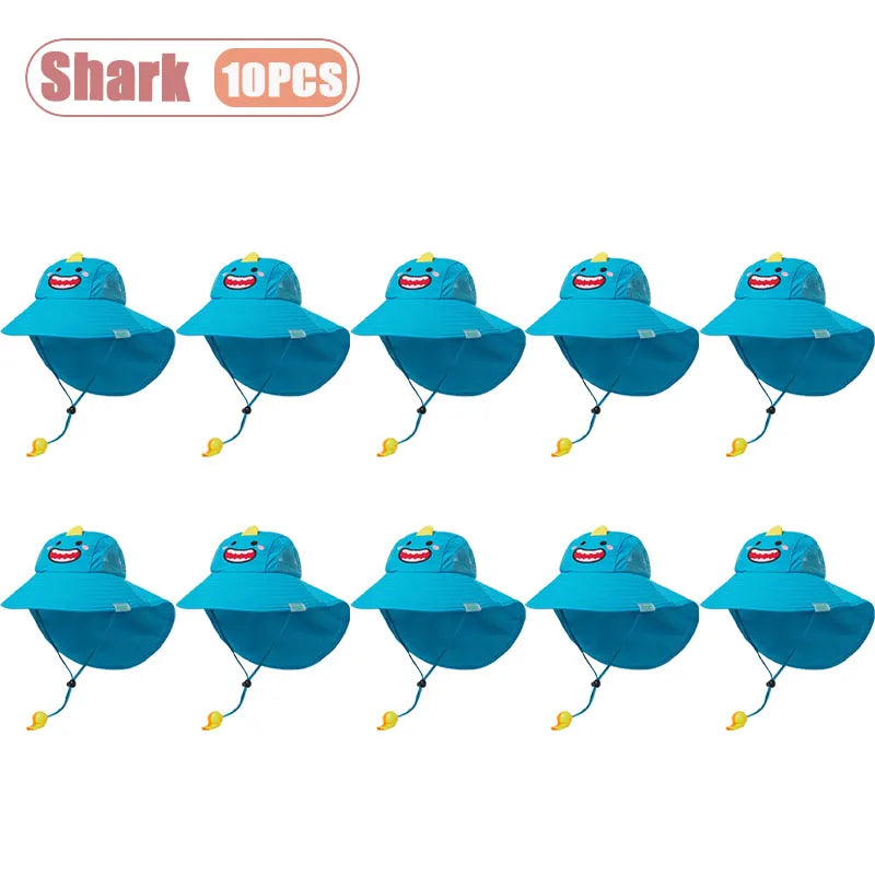 1-10PCS Kids UV Protection Sun Hat Baby Toddler Bucket Hat Wide Brim Breathable Outdoor Cap for Boys Girls Spring Summer Vue Shark-10PCS