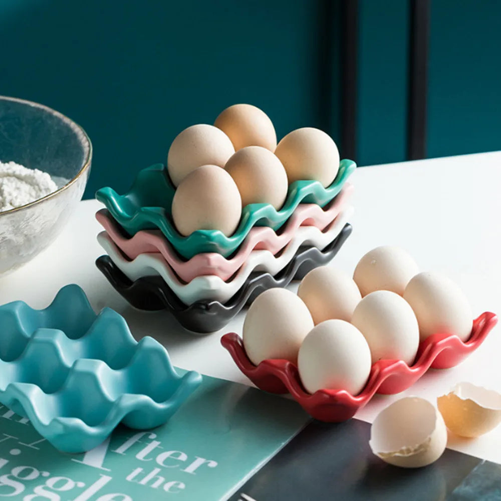 1pcs 6 Grids Egg Holder Ceramic Anti-Slip Egg Box Refrigerator Shockproof Egg Tray Holder Storage Box Home Storage Organization Vue