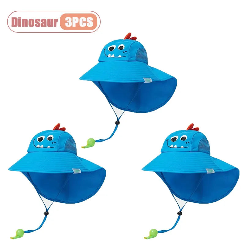 1-10PCS Kids UV Protection Sun Hat Baby Toddler Bucket Hat Wide Brim Breathable Outdoor Cap for Boys Girls Spring Summer Vue Dinosaur-3PCS