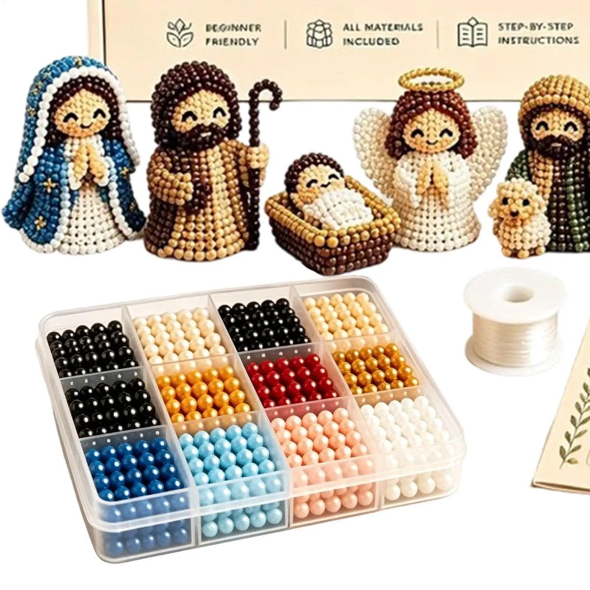Nativity Bead Craft Kit 3D Figurines Decor Christmas for Men Women Adults Family Friends Holidays Gift Party Home Event Day Vue
