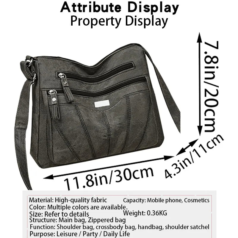 Convenient Multi-pocket Denim Shoulder Bag Smooth Metal Zippers