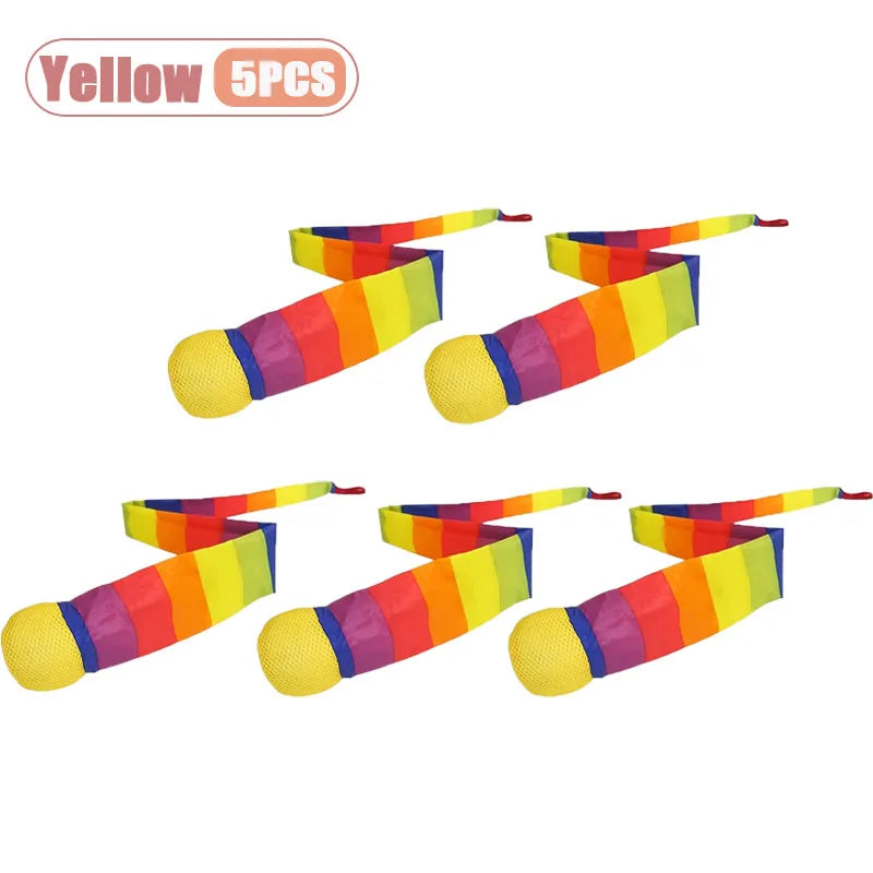 1-20PCS Rainbow Tail Throw Catch Ball Soft Colorful Playground Toy for Kids Adults School Training Gift Sports Durable Fun Vue Yellow-5PCS