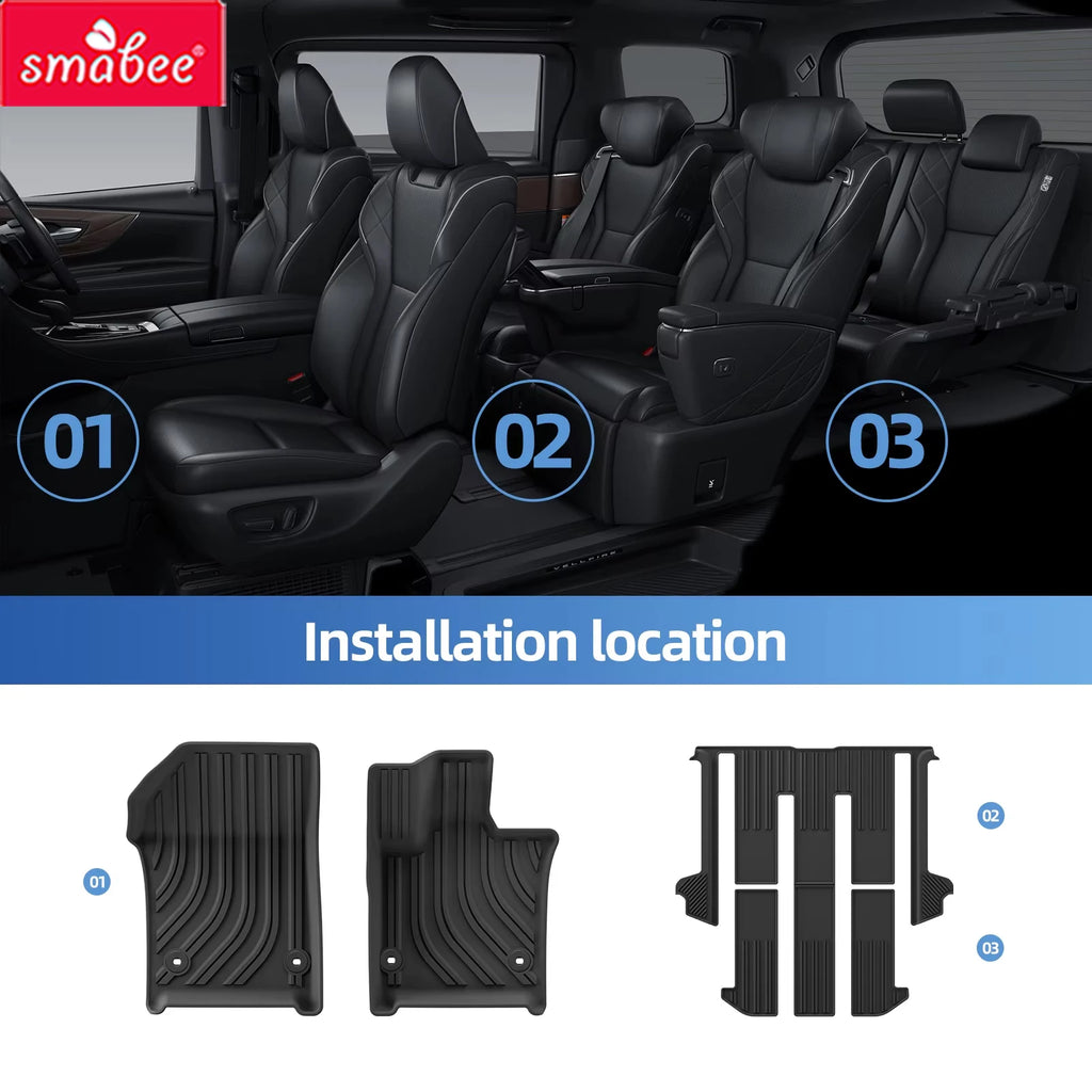 Smabee Right Drive for TOYOTA ALPHARD 40 AH40 2024 Car Floor Mats Cargo Liner Trunk Pad TPE 3D Foot Mat Waterproof Accessories Vue