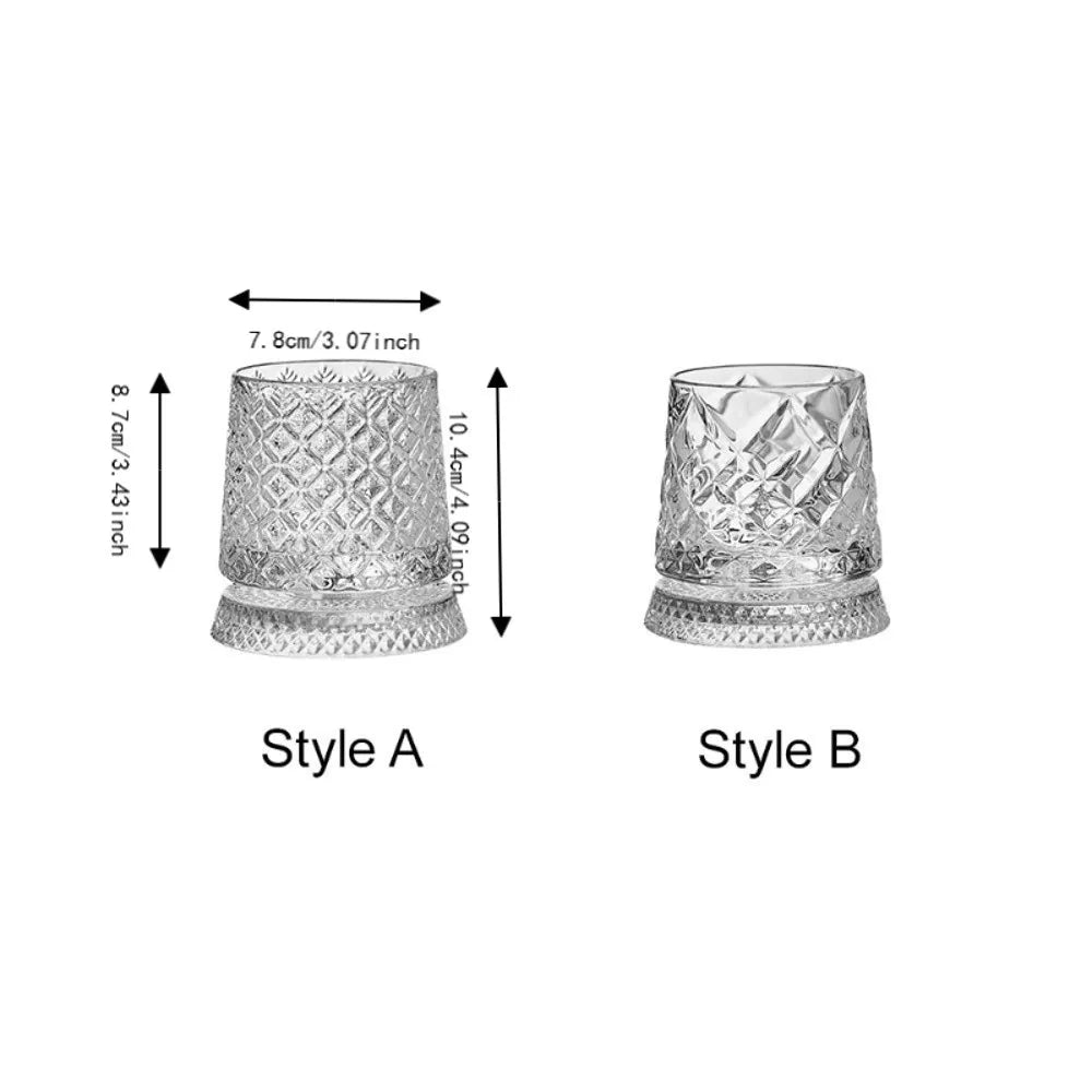 Unique 360 Degree Rotating Glass Wine Glass Transparent Thickened Drinking Glasses Glowing Base Crystal Relief Liquor Cup Gift Vue