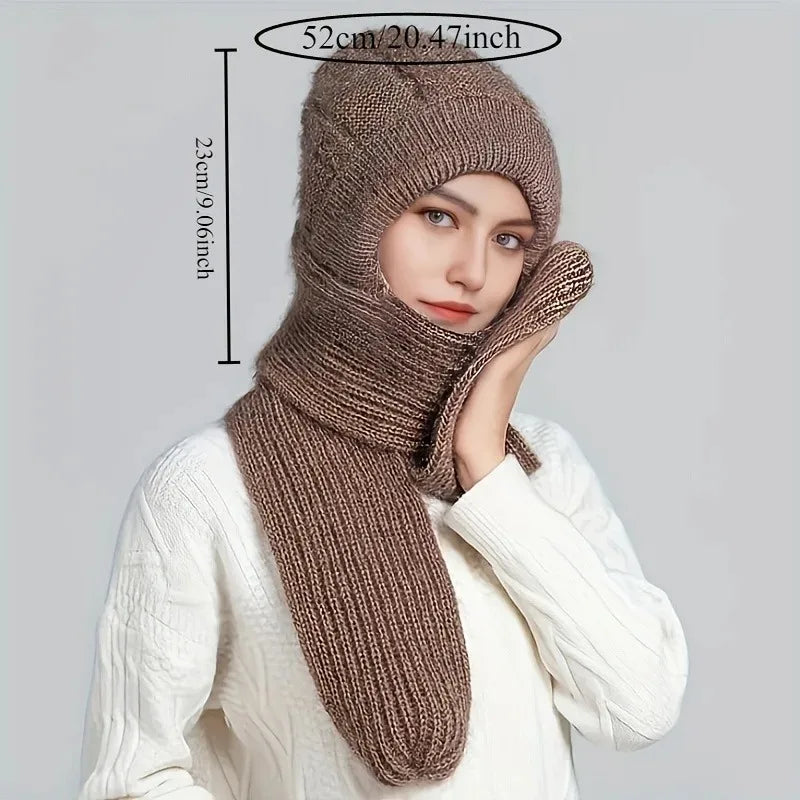 1/2/3PCS Women Integrated Scarf and Hat for Adults Thick Knitted Winter Beanie Cold Weather Windproof Fleece Lined Warm Cap Vue