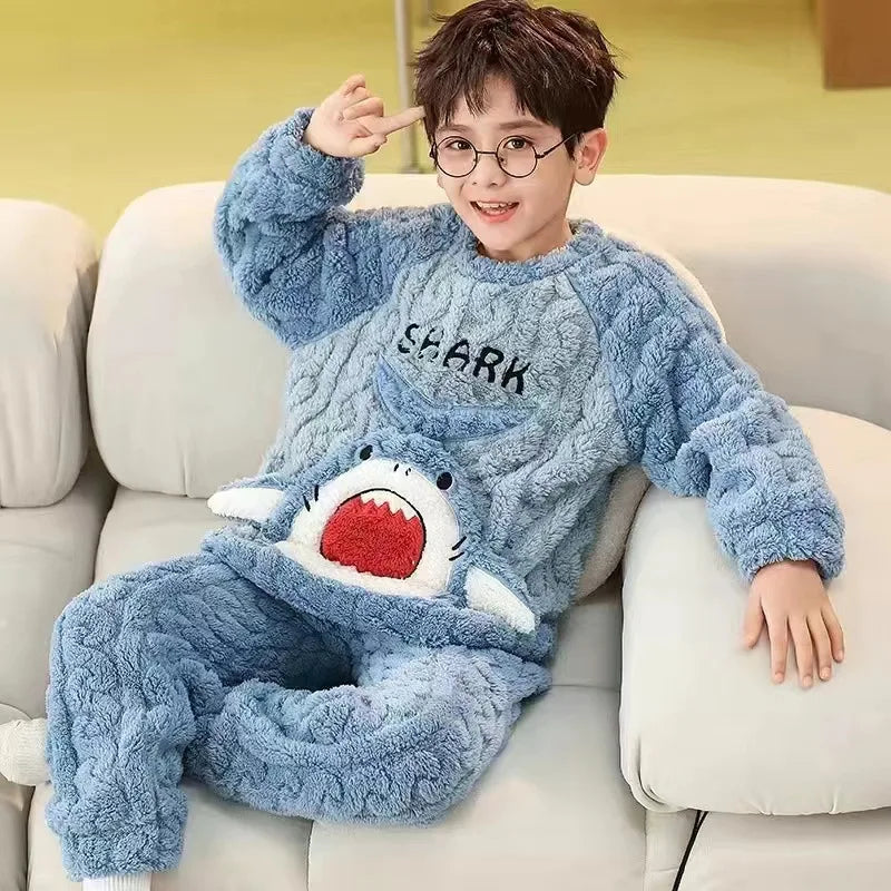 Winter Capybara Kids Boys Pajamas Sets Pyjamas Girls Sleepwear Flannel Fleece Teenage Clothes Children Home Clothes Loungewear Vue