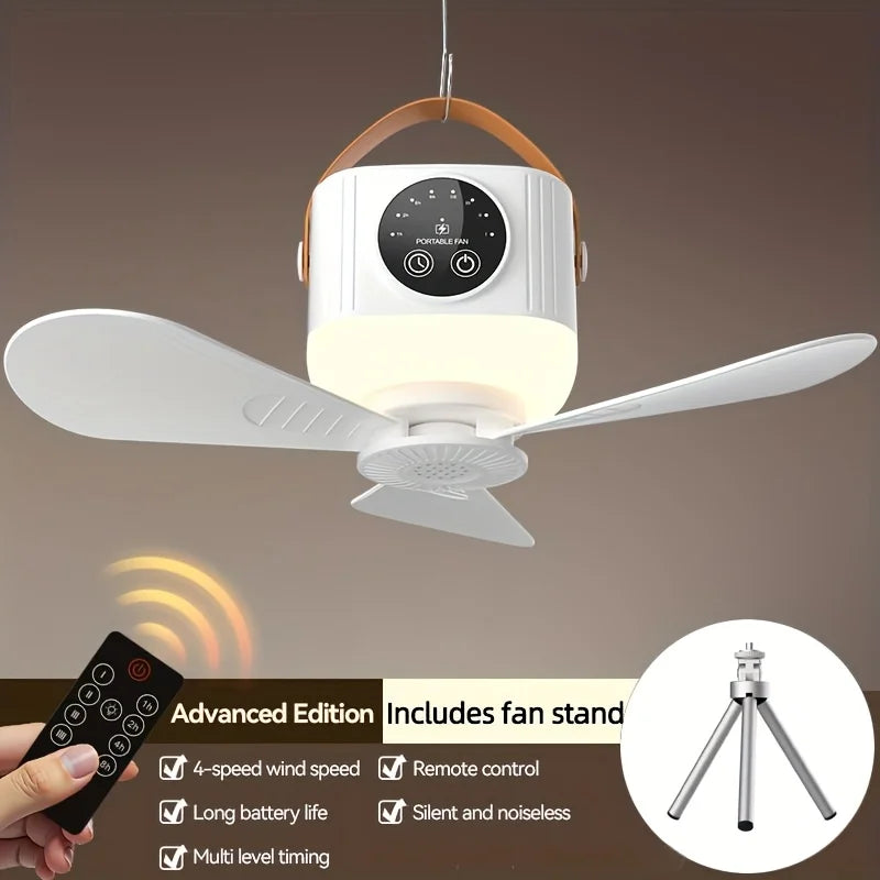 Portable USB Camping Fan Light Silent Tripod Stand Adjustable Speed