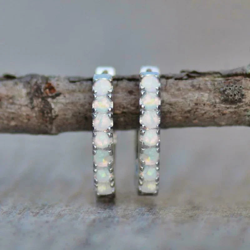 Huitan Imitation Opal Hoop Earrings | Bohemian Women's Jewelry Hoop Earrings Vue