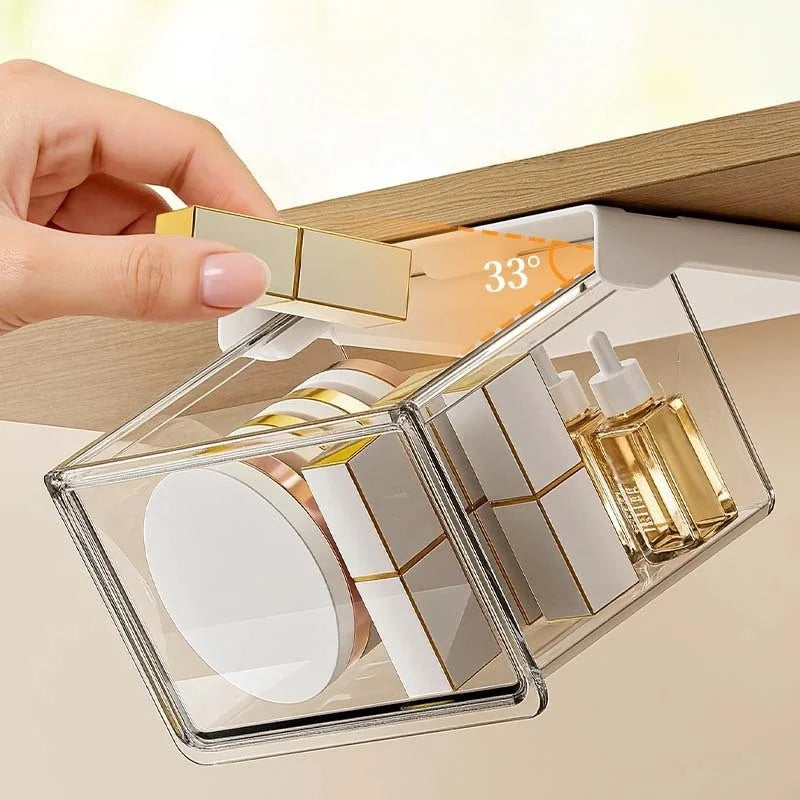 Plastic Drawer Style Storage Box Self Adhesive Large Capacity Makeup Storage Container Transparent Space Saving Vue