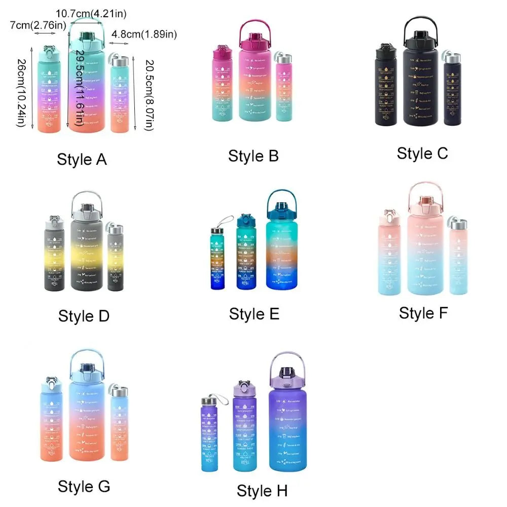 3Pcs Set Large Capacity Gradient Color Sport Water Bottle Leakproof Plastic Gym Straw Cup with Time Marker Water Cup Office Vue