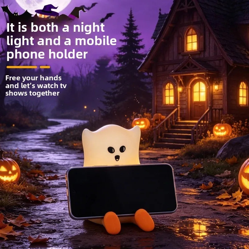 Rechargeable Silicone Ghost Night Light, Cute LED Bedside Lamp for Kids Bedroom Halloween Decor Vue
