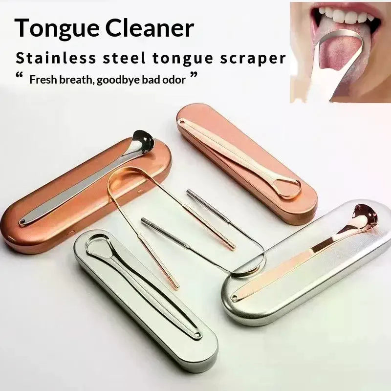 Premium 1pcs/4pcs Metal Tongue Scraper Cleaner For Adults & Kids Portable Stainless Steel Tongue Scrapers Brushes For Removing Vue