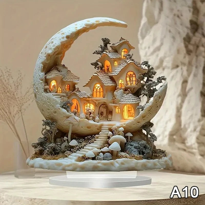 2D Flat Acrylic Christmas Desk Decor With Base Snowman House Rotating Carousel Design Indoor/Outdoor Home Office Decoration Vue A10