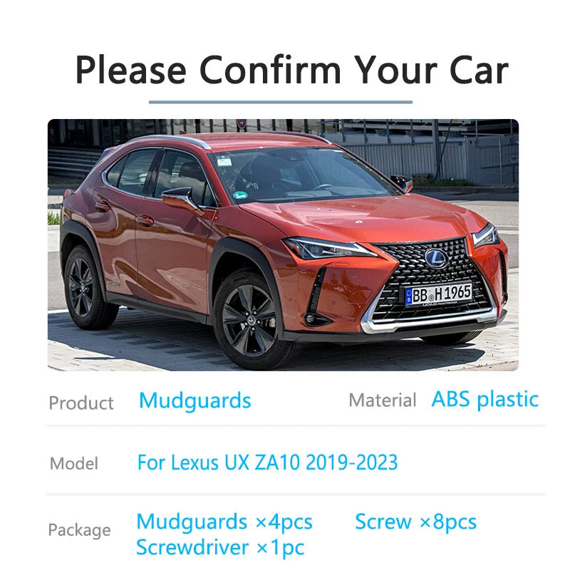 4PCS Car Mudguards For Lexus UX 200 250h 260h 300e ZA10 2019~2023 Front Rear MudFlaps Fender Wheel Protector Flaps Anti-splash Vue