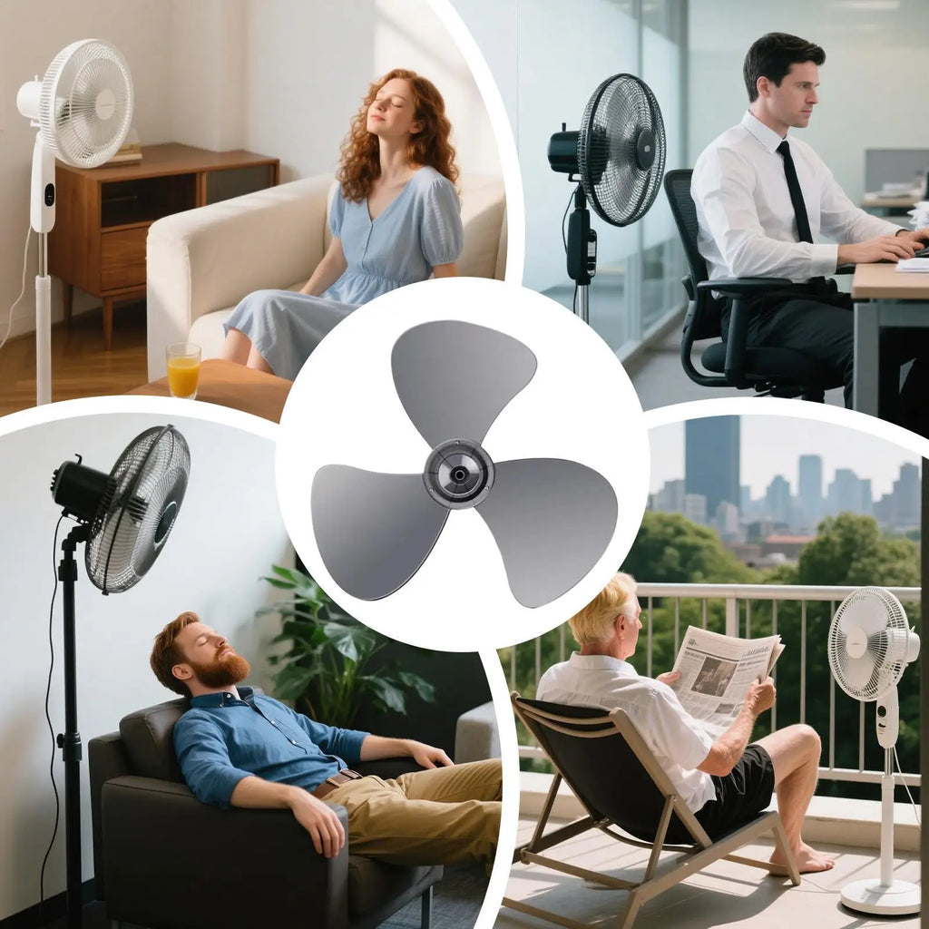 Universal 16 Inch Fan Blade Replacement Standing Floor Fan Leaf with Nut Cover Replacement Part for Living Room Bedroom Basement Vue