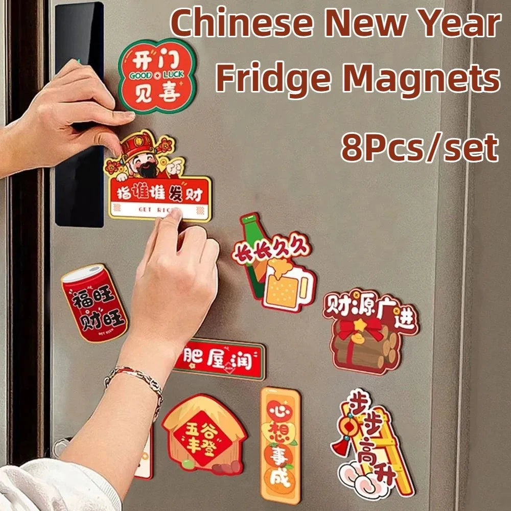 8Pcs/set Creative New Year Magnetic Sticker Traditional Chinese 2026 Celebrating Blessing Refrigerator Magnetic Sticker Soft Vue