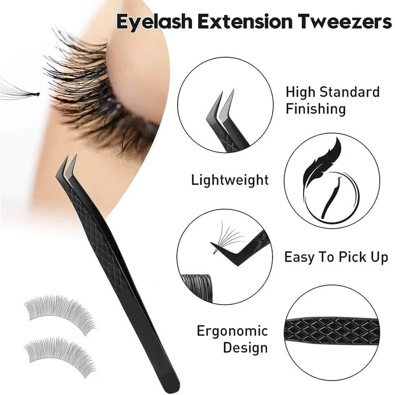 5pc Fiber Tip Eyelash Extension Tweezers Set with Case | SENSE LASHES Eyelash Extension Tweezers Vue