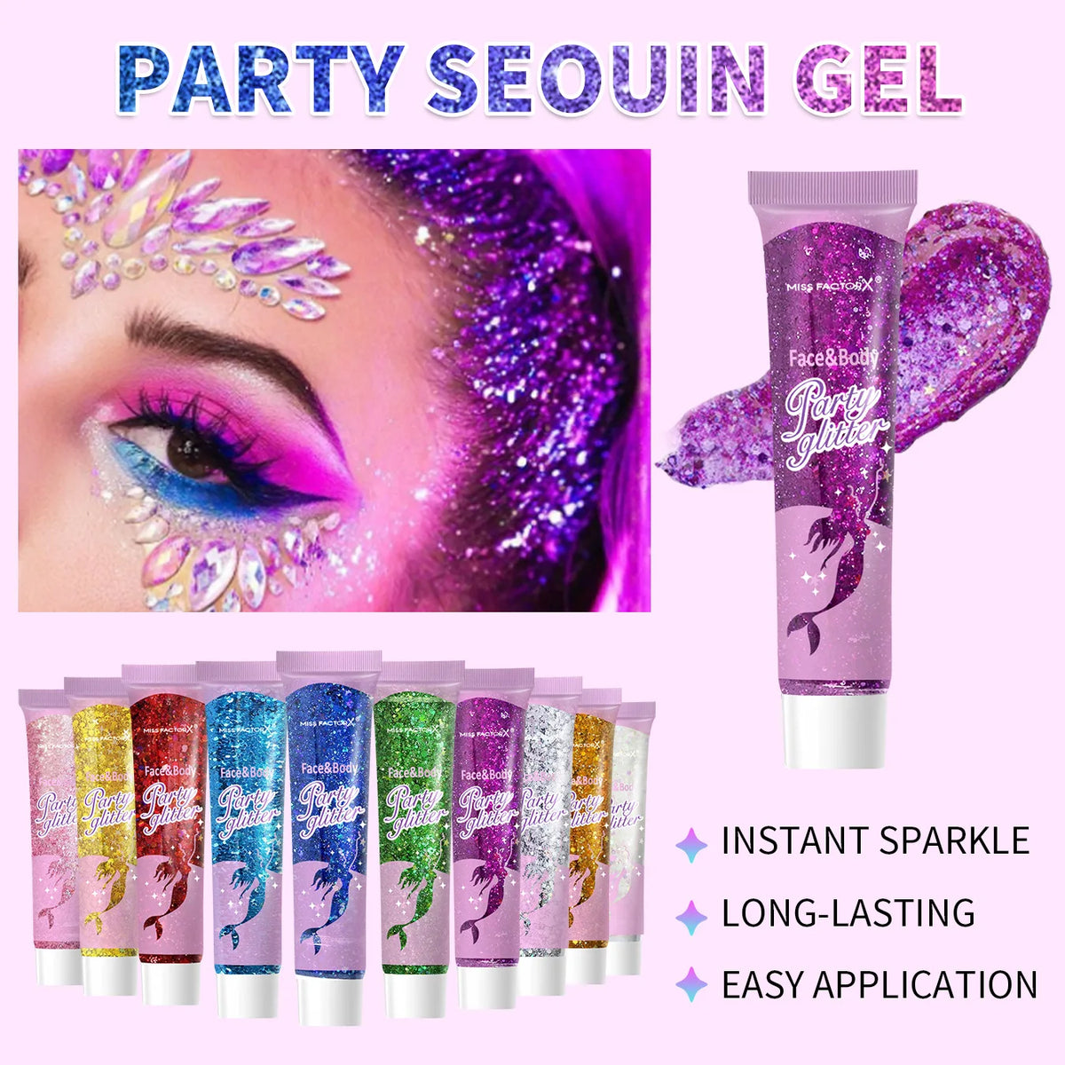 10 Color Suit Face and Body Glitter - Cosmetics Level Holographic Glitter Gel - Suitable for Holiday Carnival Animation Role P Vue