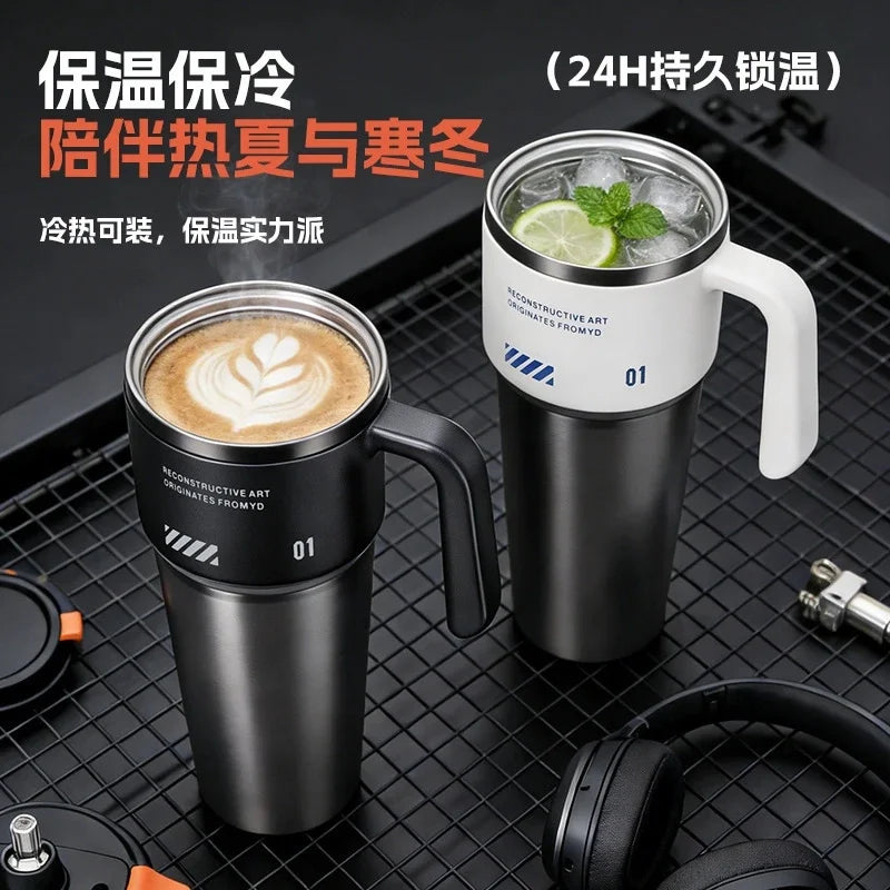 Insulated Stainless Steel Travel Mug Jumbo Capacity One Hand Quick Open Handle Flask For Car Office Holiday Gift For Adults Vue