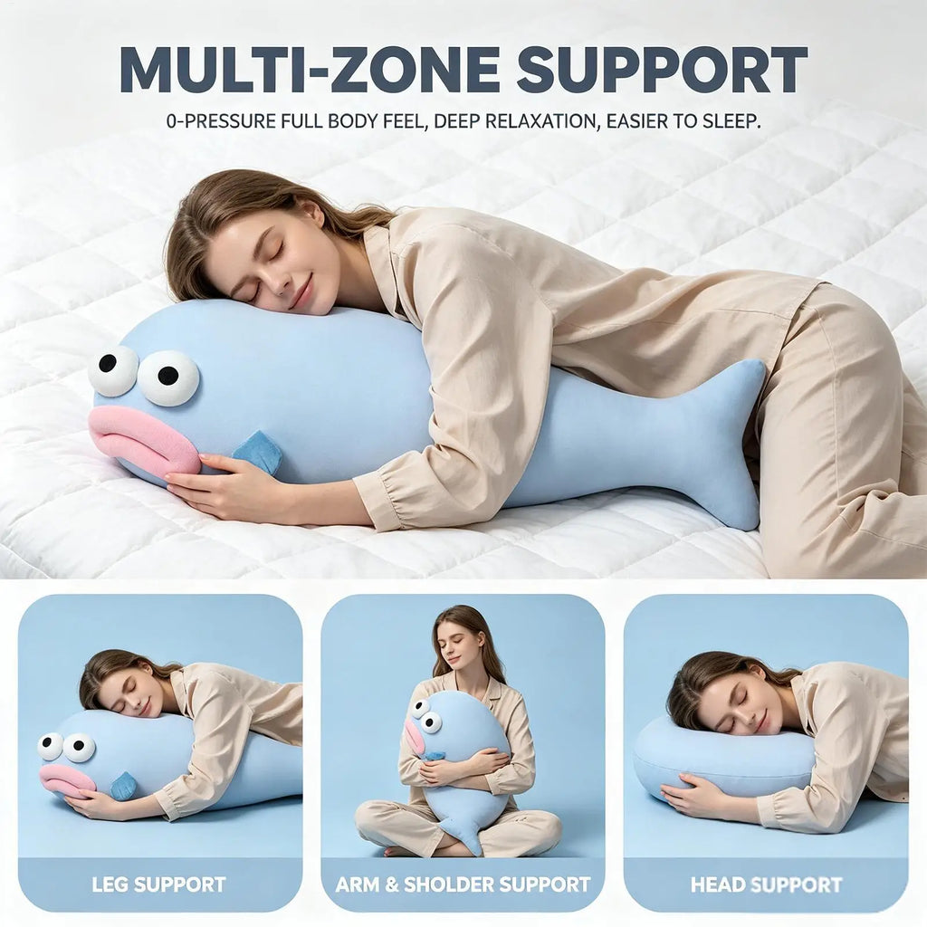 Fish Shape Cooling Hugging Cushion Long Pillow Soft Body Pillow for Home Bedroom Couch Dorm Sleeping Night Daytime Nap Vue