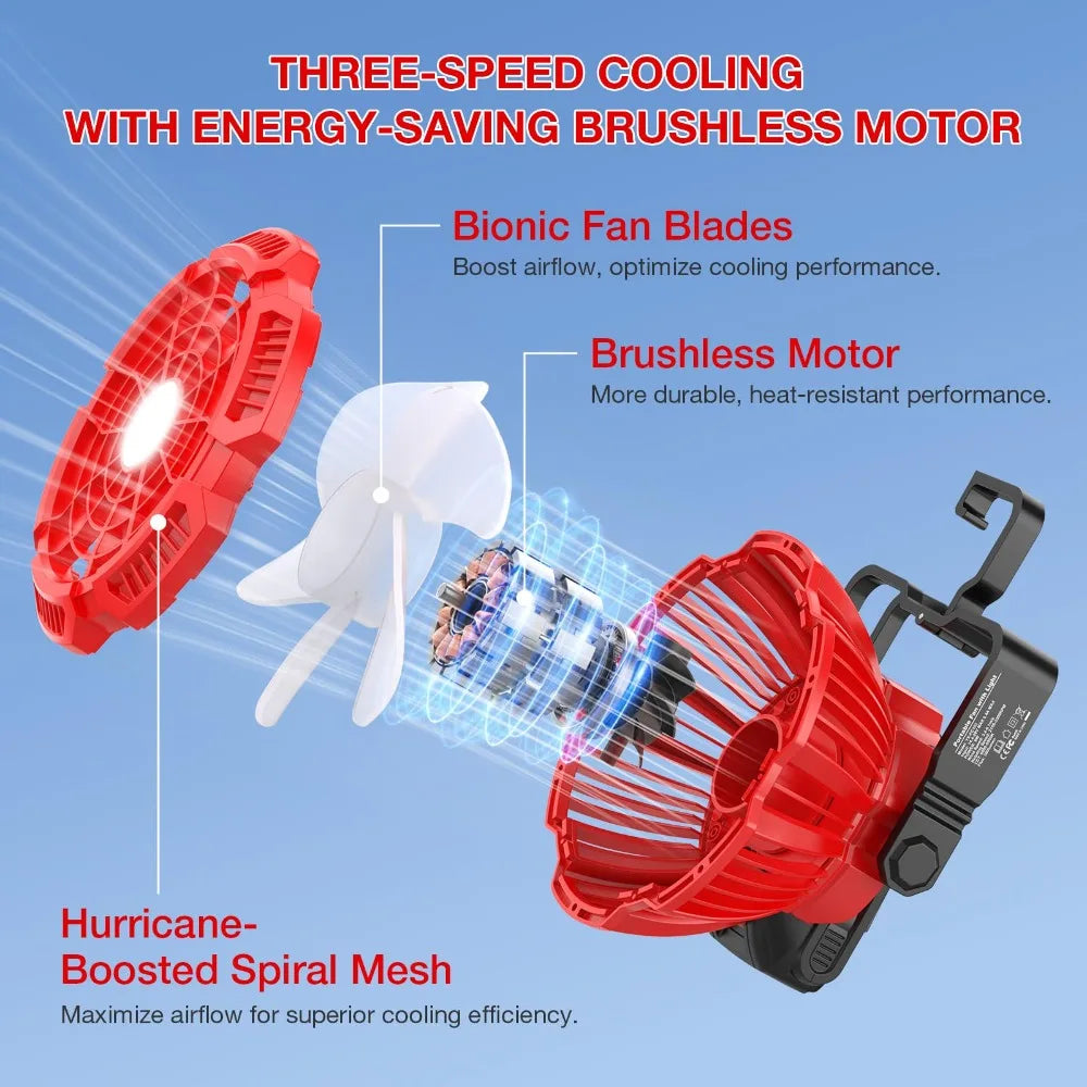 Portable Camping Fan Rechargeable Cordless Fan for Milwaukee 18V Li-Ion Batteries with Remote Control for Travel and Work Sites Vue