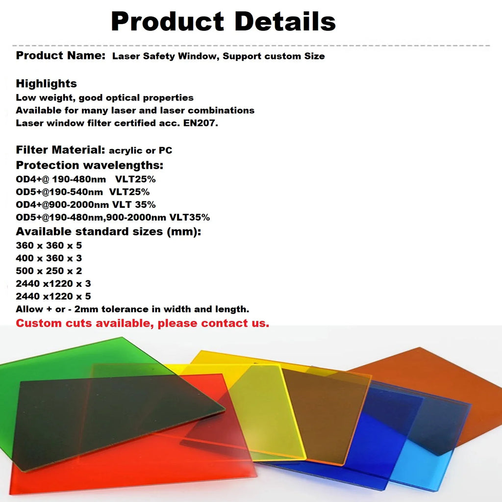 Laser Safety Windows 1064nm 532nm Protective Industrial UV IR Medical Laser Shield Cutting Filter Window Vue