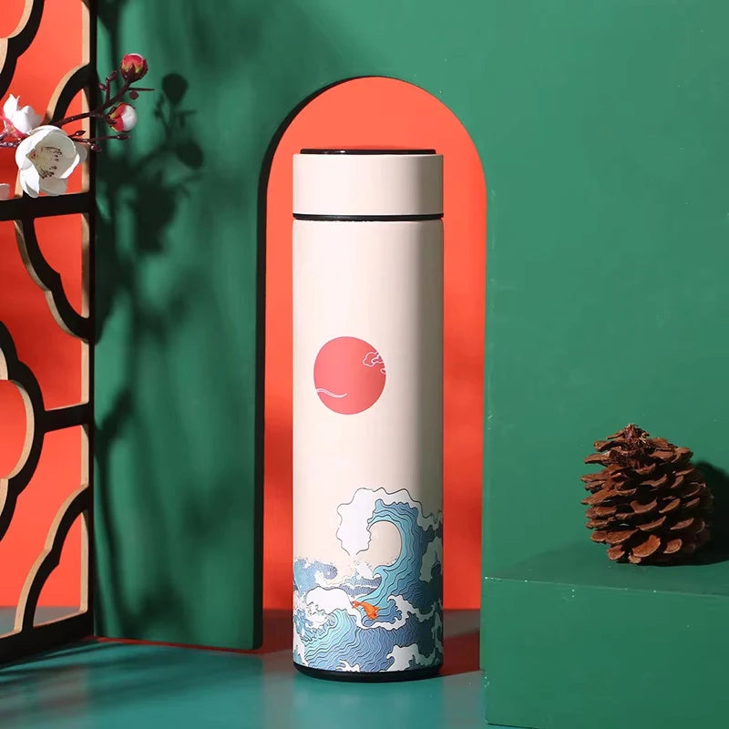 Portable Thermos Bottle Coffee Tea Mug Chinese Style Smart Temperature Display Vacuum Flask Water Bottle With Filter Thermos Cup Vue white 2 401-500ml