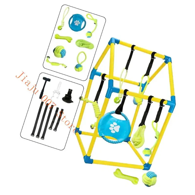 Interactive Dog Play Gym Set – 8 Hanging Accessories Dog Play Gym Set Vue