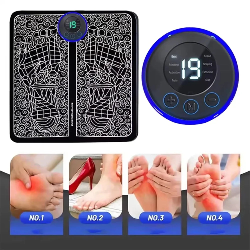Rechargeable EMS Foot Massager Pad Remote Control Portable Muscle Stimulator Mat Foot Pain Relief Relax Tool Home Sports Fitness Vue