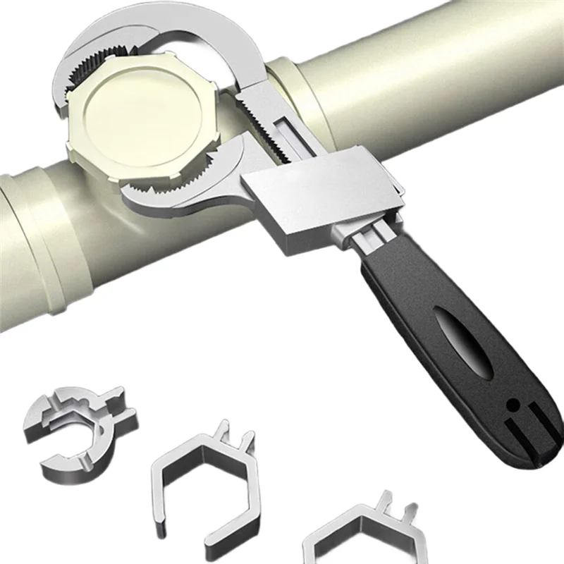 ABKW-Double-Ended Bath Wrench Set Adjustable Alloy Tool For 80Mm Water Pipe Multifunctional Vue As Shown