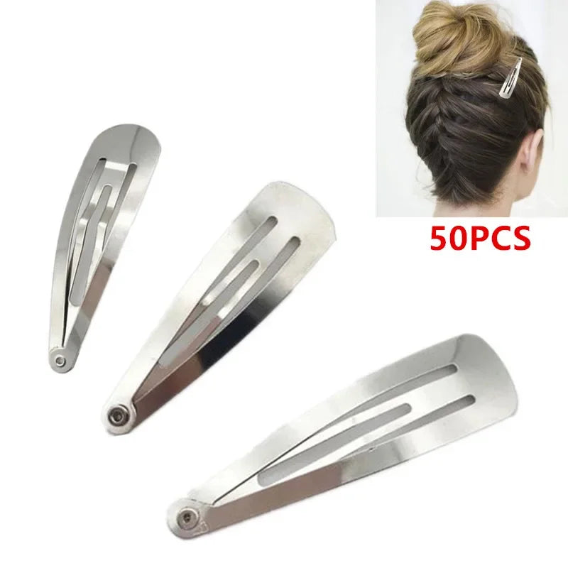 50pcs/pack Silver Tone Snap Hair Clips Craft Bow-Nickel Plated 30/40/50mm Barrette Slide Blanks for Kid DIY Decoration Hot Vue