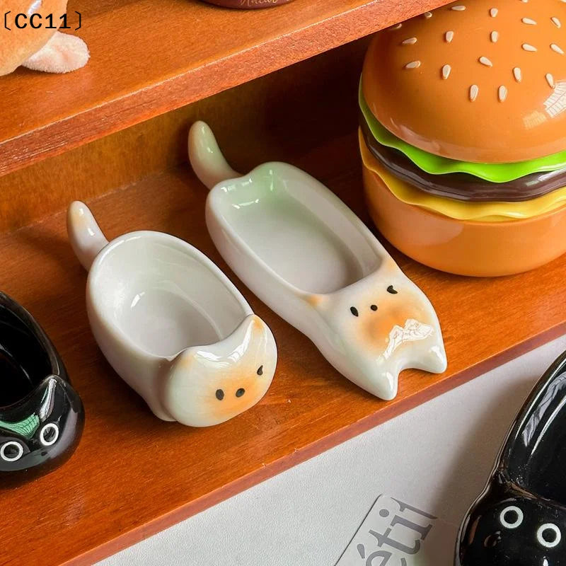 Ceramic Cat-shaped Mini Dipping Plate Side Dish Small Bowl Home