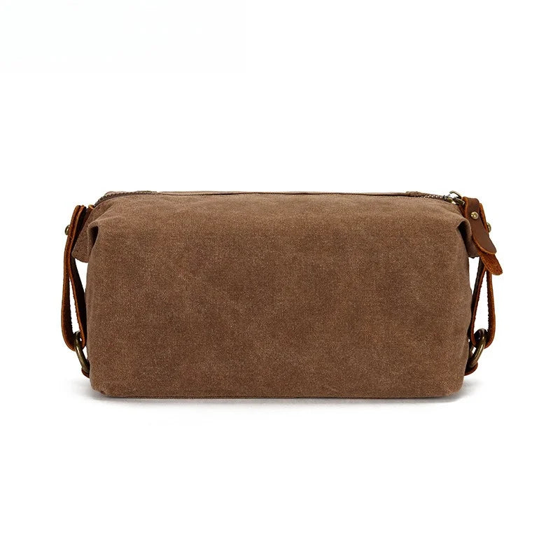Men's Travel Clutch Bag Oil Wax Canvas Wash Bag Retro Clutch Bag First Layer Cowhide Wrist Bag Vue