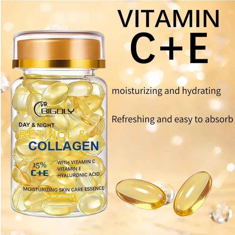 90Pcs Retinol Collagen Moisturizing Skin Care Essence, Contains Collagen and Other Skin Care Ingredients, Nourishes, Moisturizes, and Brightens the Skin, Making It Smooth, Delicate, and Elastic Individually Packaged, Clean an Vue