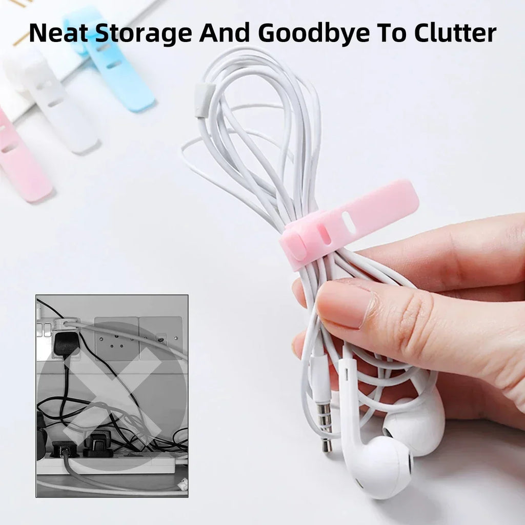 5PCS Reusable Cable Organizer Earphone Clip Charger Cord Management 3 Hole Line Storge Holder Line Bobbin Winder Straps Vue